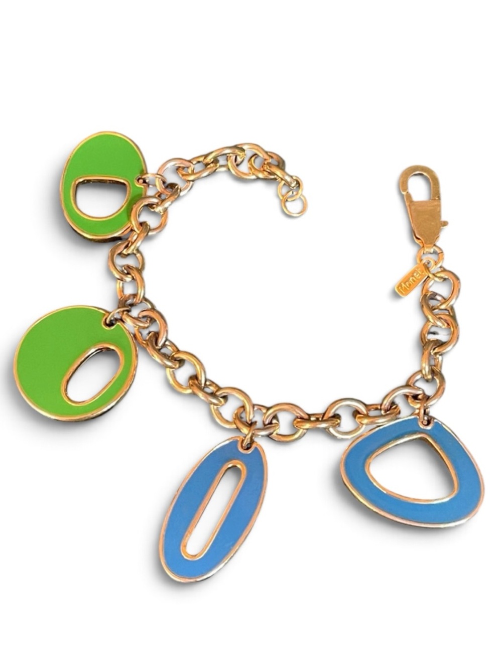 Vintage Monet Funky Geometric Colorful Enamel Charm Bracelet